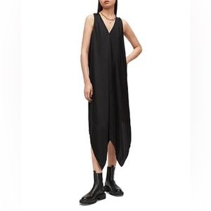 AllSaints Blaze Asymmetric Midi Dress | Black | Size US 4 / UK 8 / EU 36